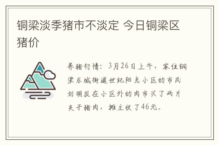 铜梁淡季猪市不淡定 今日铜梁区猪价