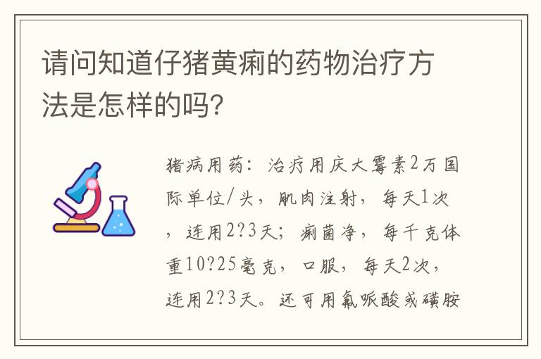 请问知道仔猪黄痢的药物治疗方法是怎样的吗？