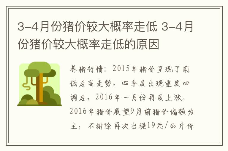 3-4月份猪价较大概率走低 3-4月份猪价较大概率走低的原因