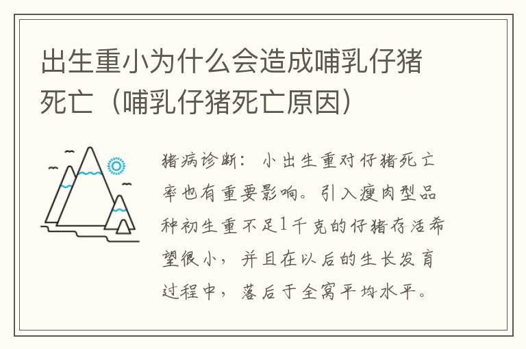 出生重小为什么会造成哺乳仔猪死亡（哺乳仔猪死亡原因）