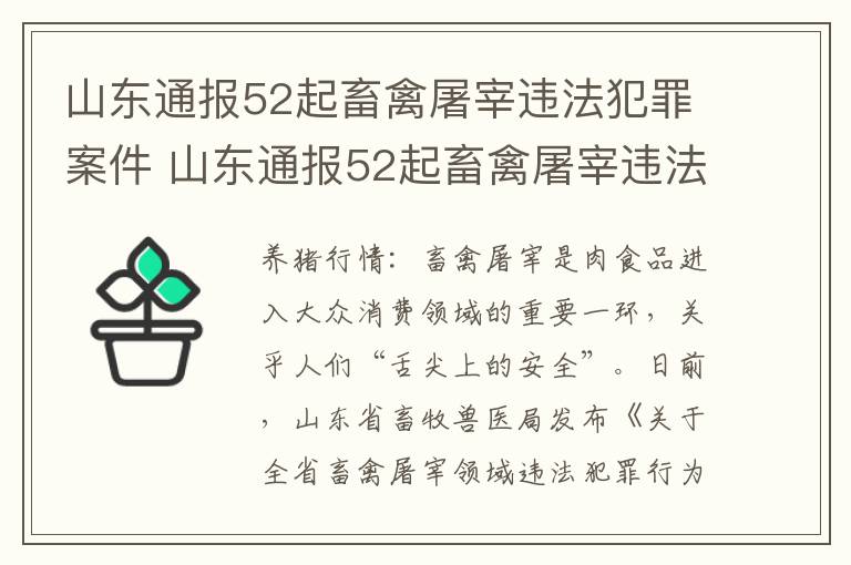 山东通报52起畜禽屠宰违法犯罪案件 山东通报52起畜禽屠宰违法犯罪案件名单