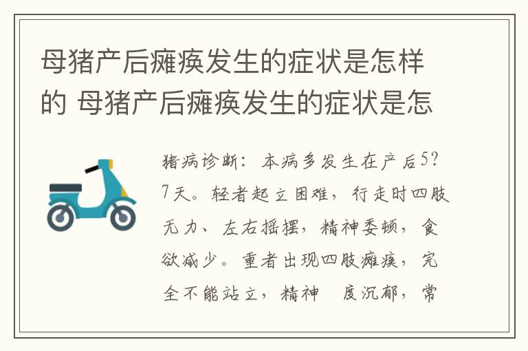 母猪产后瘫痪发生的症状是怎样的 母猪产后瘫痪发生的症状是怎样的表现