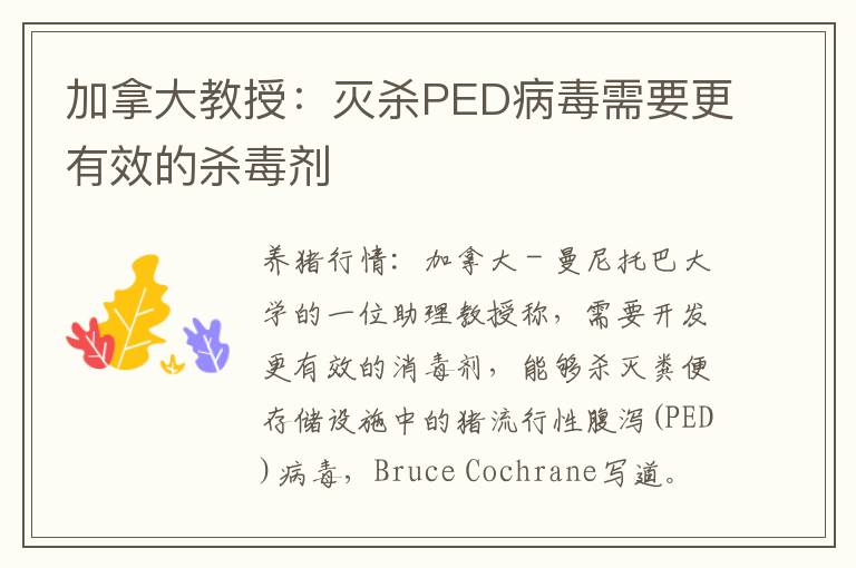 加拿大教授：灭杀PED病毒需要更有效的杀毒剂