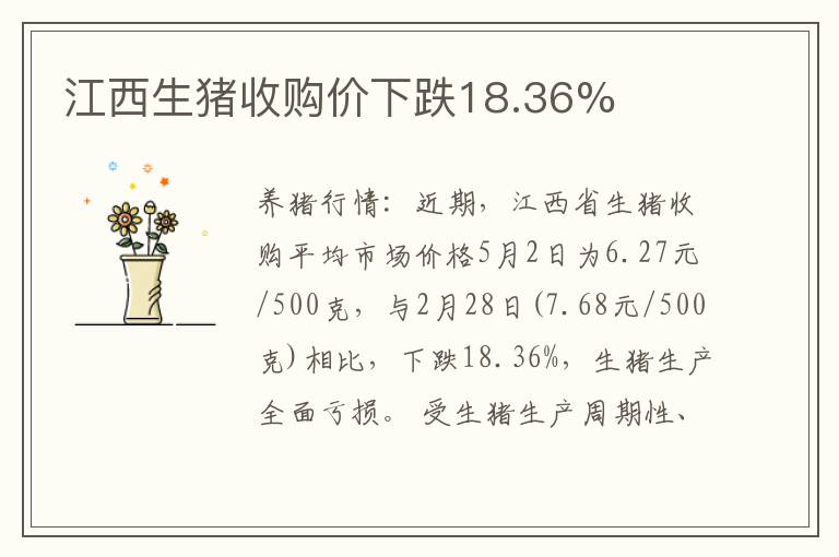 江西生猪收购价下跌18.36%