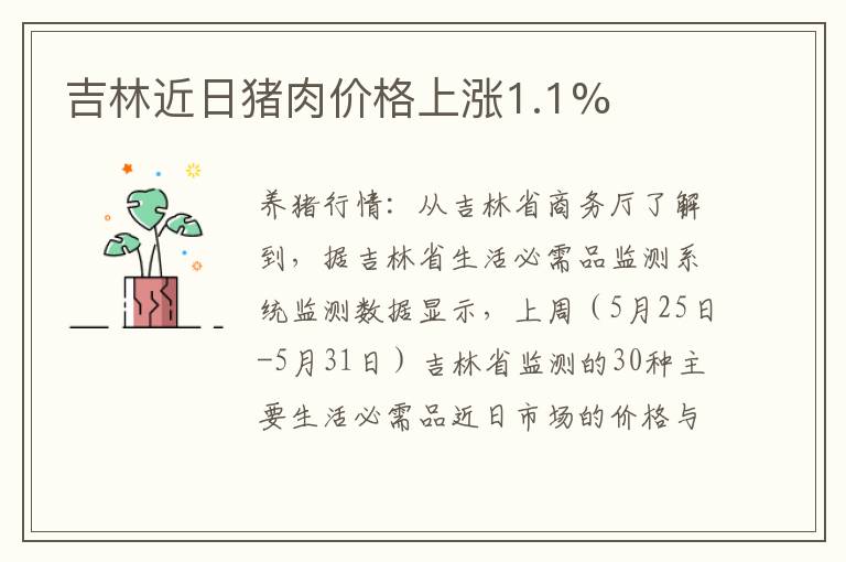 吉林近日猪肉价格上涨1.1%