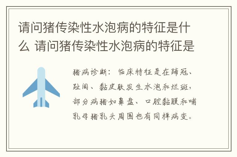 请问猪传染性水泡病的特征是什么 请问猪传染性水泡病的特征是什么意思