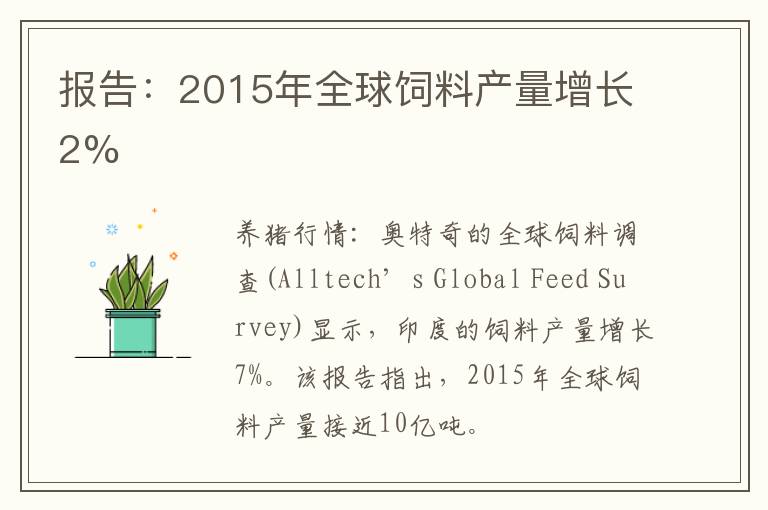 报告：2015年全球饲料产量增长2%