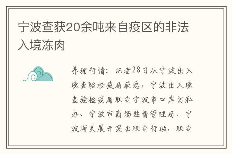 宁波查获20余吨来自疫区的非法入境冻肉