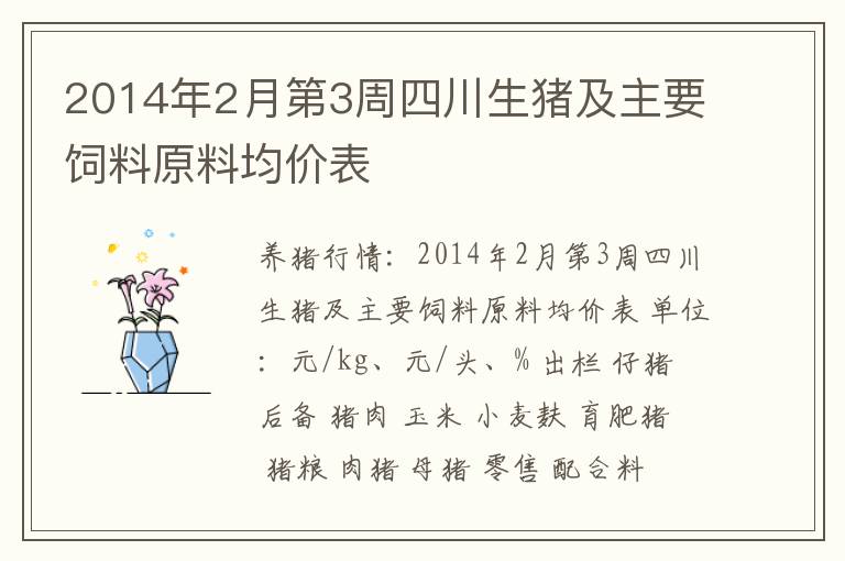 2014年2月第3周四川生猪及主要饲料原料均价表