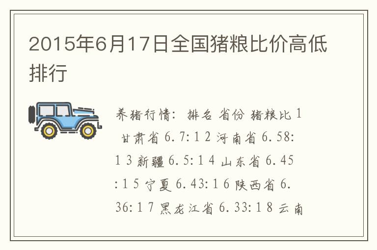 2015年6月17日全国猪粮比价高低排行