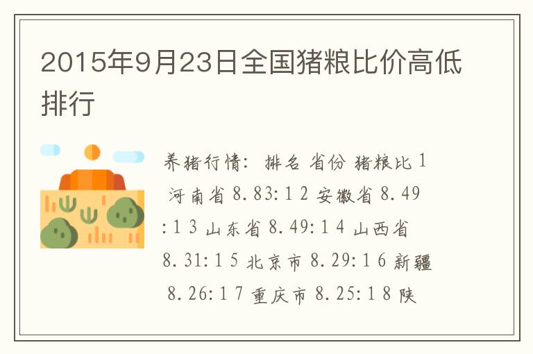 2015年9月23日全国猪粮比价高低排行