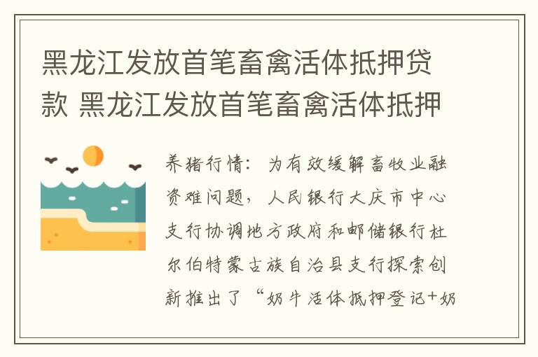 黑龙江发放首笔畜禽活体抵押贷款 黑龙江发放首笔畜禽活体抵押贷款政策