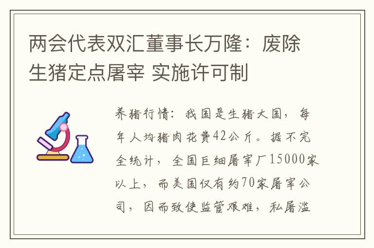 两会代表双汇董事长万隆：废除生猪定点屠宰 实施许可制