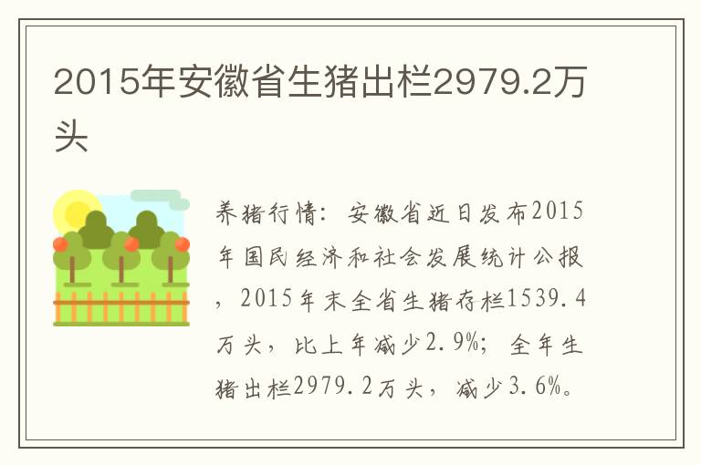 2015年安徽省生猪出栏2979.2万头