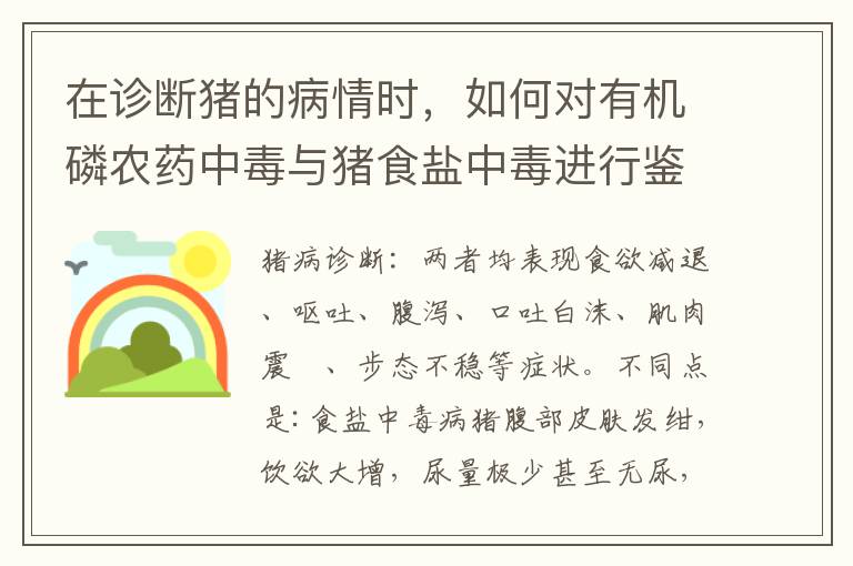 在诊断猪的病情时，如何对有机磷农药中毒与猪食盐中毒进行鉴别？