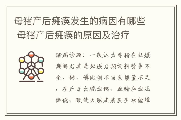 母猪产后瘫痪发生的病因有哪些 母猪产后瘫痪的原因及治疗