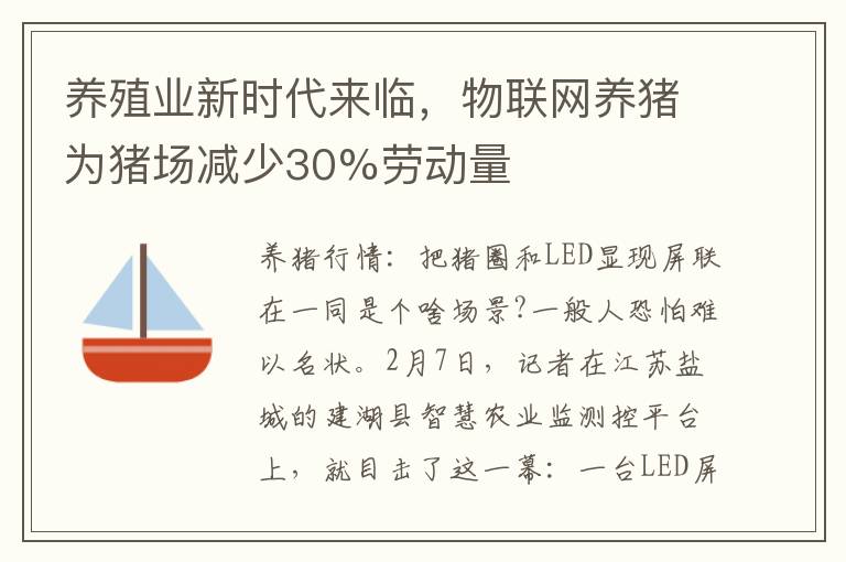 养殖业新时代来临，物联网养猪为猪场减少30%劳动量