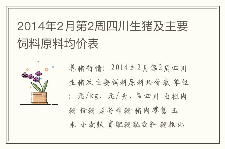 2014年2月第2周四川生猪及主要饲料原料均价表