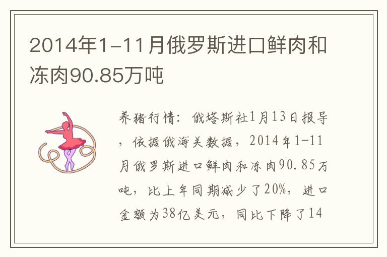 2014年1-11月俄罗斯进口鲜肉和冻肉90.85万吨