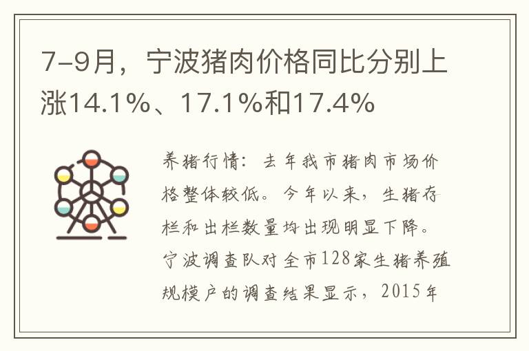 7-9月，宁波猪肉价格同比分别上涨14.1%、17.1%和17.4%