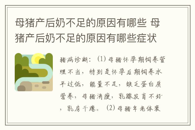 母猪产后奶不足的原因有哪些 母猪产后奶不足的原因有哪些症状