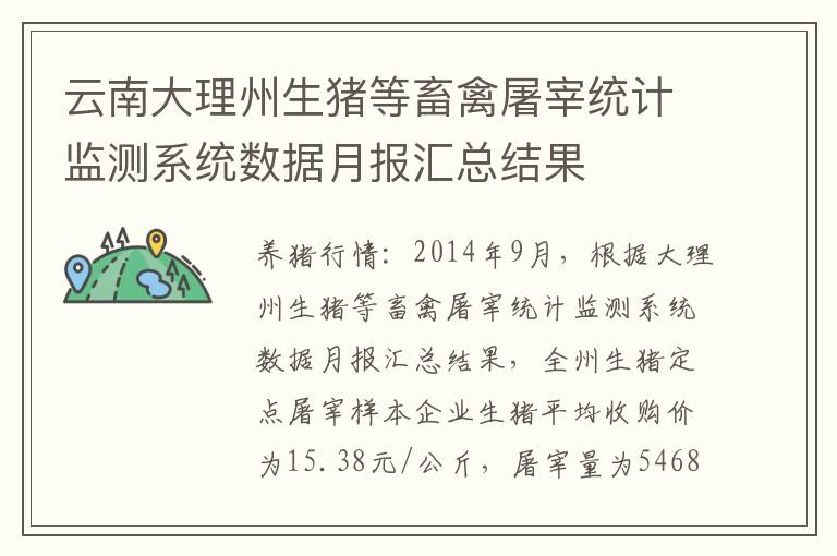 云南大理州生猪等畜禽屠宰统计监测系统数据月报汇总结果