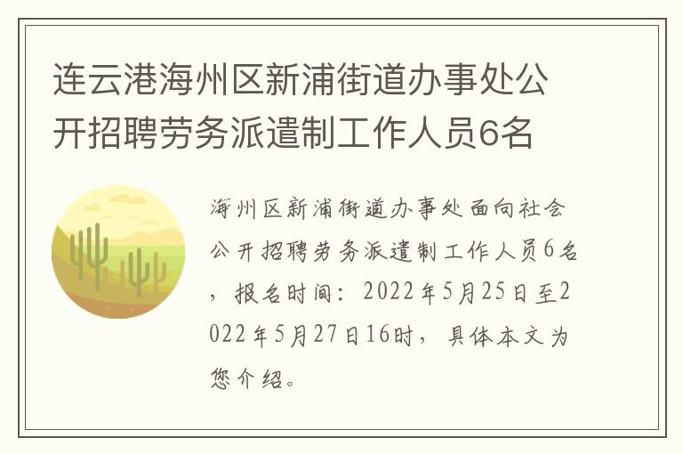 连云港海州区新浦街道办事处公开招聘劳务派遣制工作人员6名