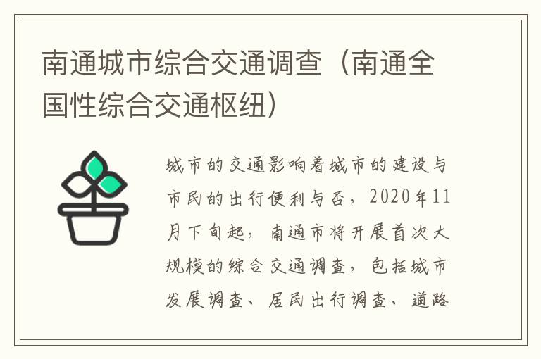 南通城市综合交通调查（南通全国性综合交通枢纽）