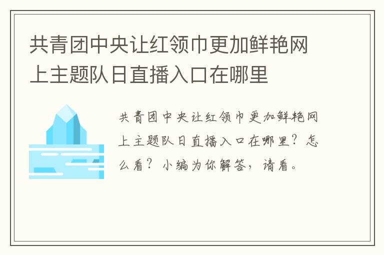 共青团中央让红领巾更加鲜艳网上主题队日直播入口在哪里