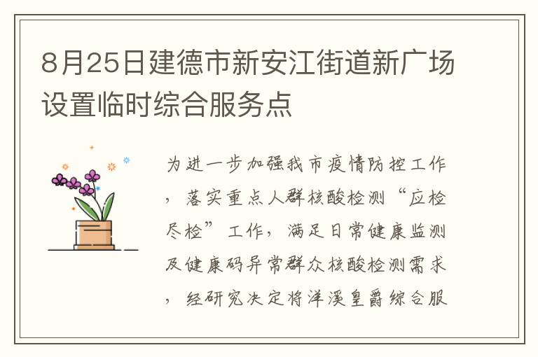 8月25日建德市新安江街道新广场设置临时综合服务点