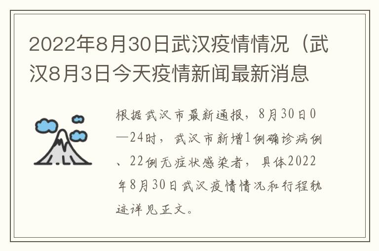 2022年8月30日武汉疫情情况（武汉8月3日今天疫情新闻最新消息 新闻）