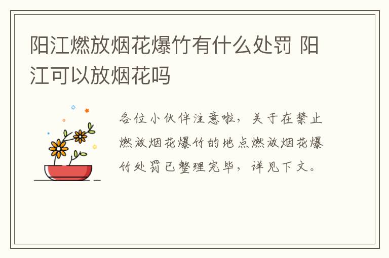 阳江燃放烟花爆竹有什么处罚 阳江可以放烟花吗