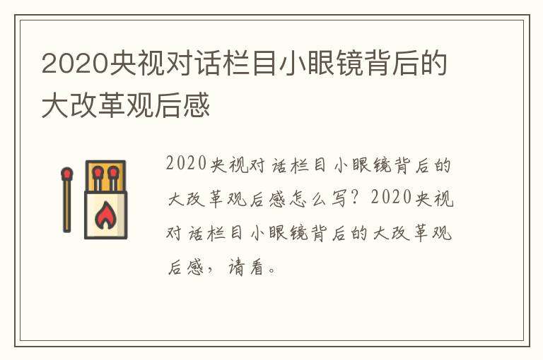 2020央视对话栏目小眼镜背后的大改革观后感