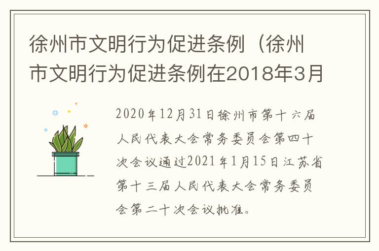 徐州市文明行为促进条例（徐州市文明行为促进条例在2018年3月31日经江苏省）