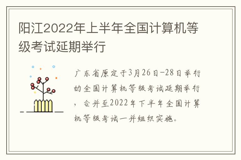 阳江2022年上半年全国计算机等级考试延期举行