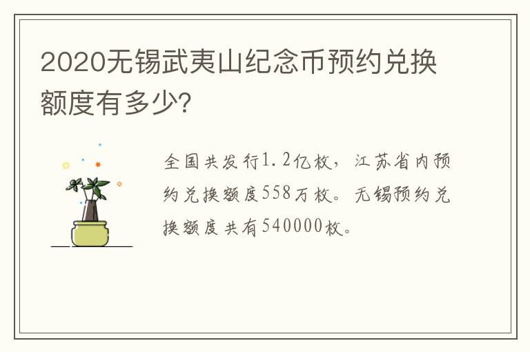 2020无锡武夷山纪念币预约兑换额度有多少？