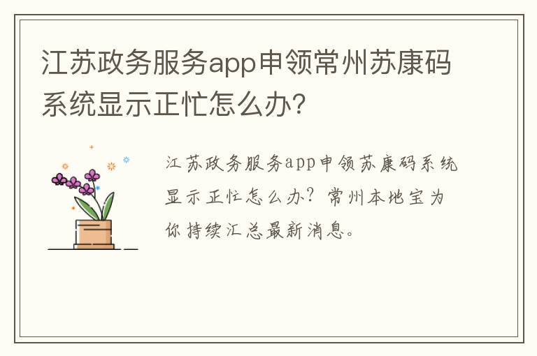 江苏政务服务app申领常州苏康码系统显示正忙怎么办？