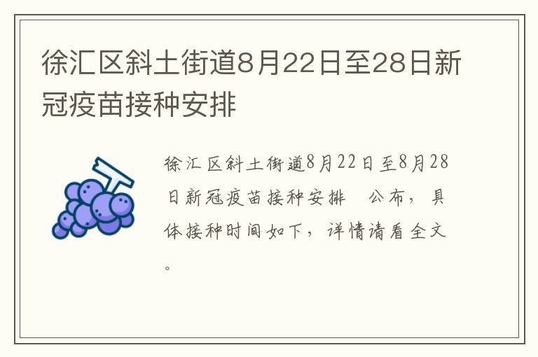 徐汇区斜土街道8月22日至28日新冠疫苗接种安排​