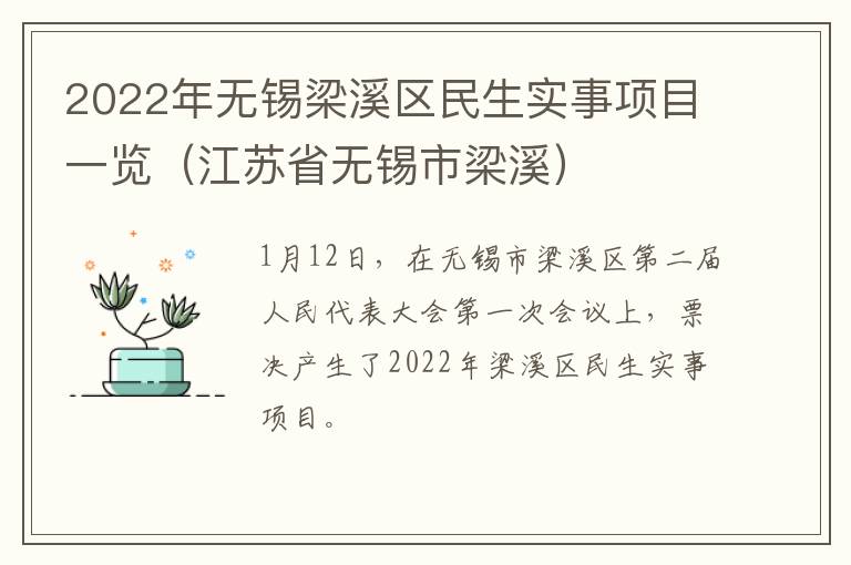 2022年无锡梁溪区民生实事项目一览（江苏省无锡市梁溪）