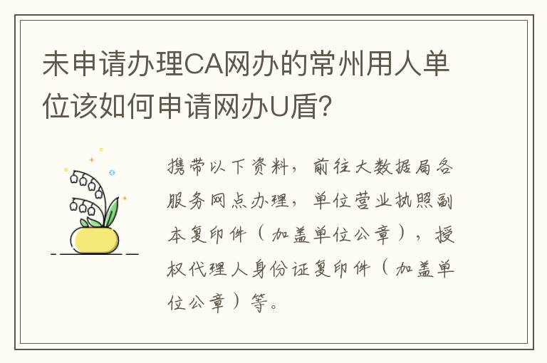 未申请办理CA网办的常州用人单位该如何申请网办U盾？