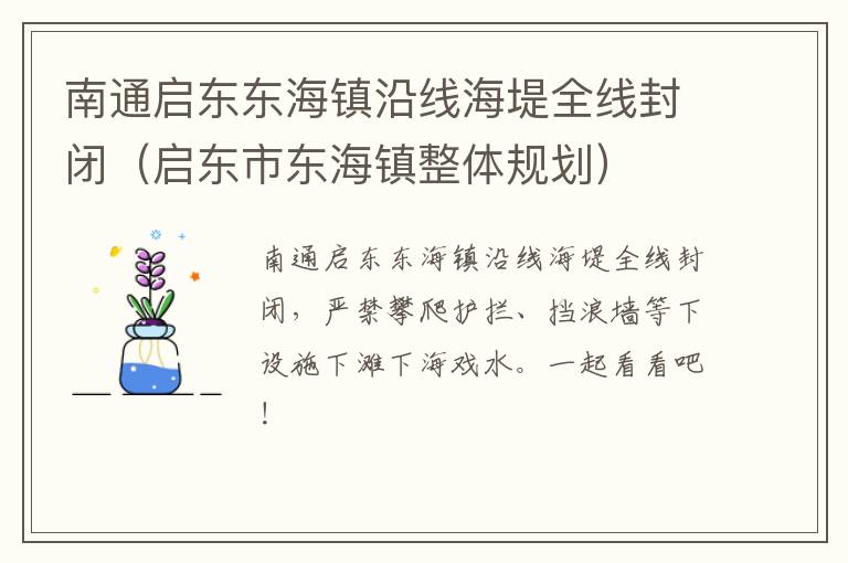 南通启东东海镇沿线海堤全线封闭（启东市东海镇整体规划）