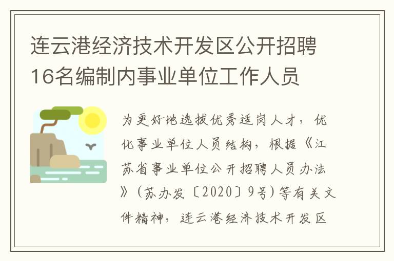 连云港经济技术开发区公开招聘16名编制内事业单位工作人员