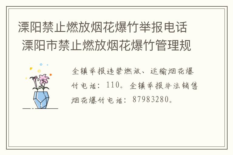 溧阳禁止燃放烟花爆竹举报电话 溧阳市禁止燃放烟花爆竹管理规定