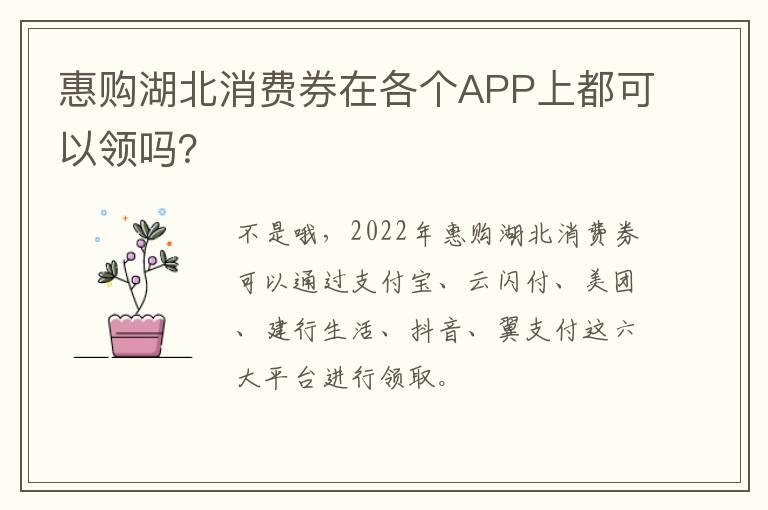 惠购湖北消费券在各个APP上都可以领吗？