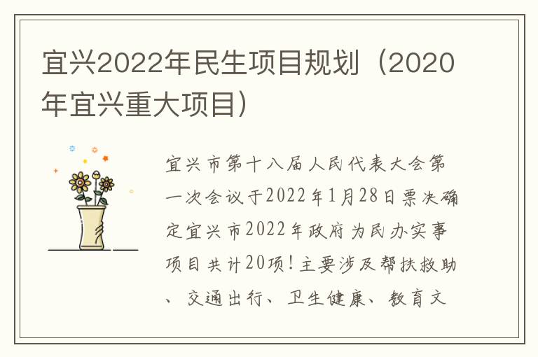 宜兴2022年民生项目规划（2020年宜兴重大项目）