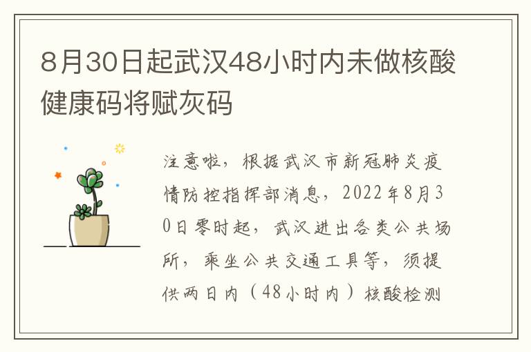 8月30日起武汉48小时内未做核酸健康码将赋灰码