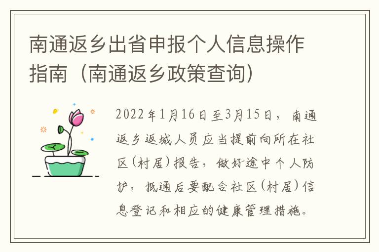 南通返乡出省申报个人信息操作指南（南通返乡政策查询）