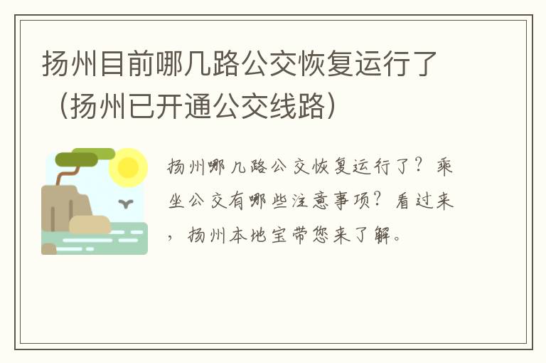 扬州目前哪几路公交恢复运行了（扬州已开通公交线路）