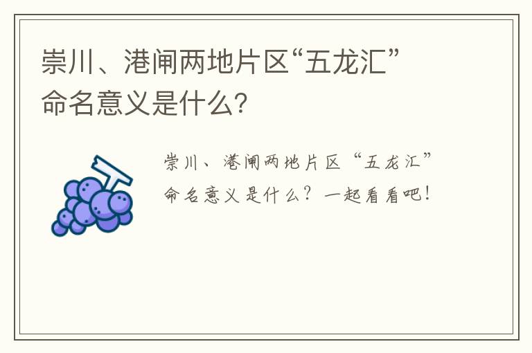 崇川、港闸两地片区“五龙汇”命名意义是什么？