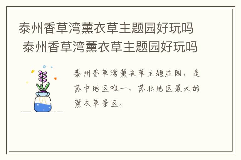 泰州香草湾薰衣草主题园好玩吗 泰州香草湾薰衣草主题园好玩吗多少钱